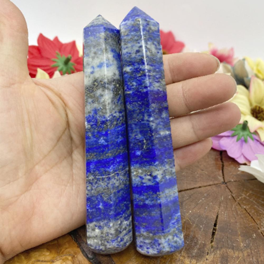 Yiran toy 1 Lapislazuli Kristallspitzen Set, 2 Stück blaue sechseckige Stein-Prismen zur Dekoration, Höhe: 15 cm - Bild 3