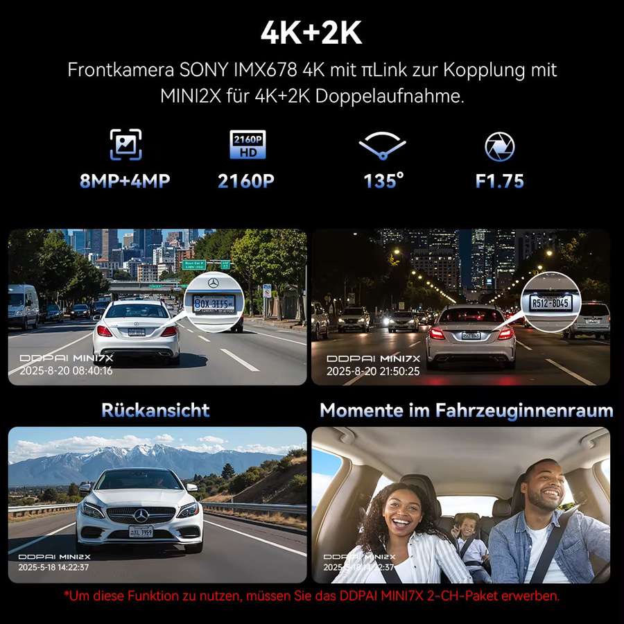 DDPAI MINI7X Dashcam mit UHD 4K Auflösung, 5GHz WLAN, GPS, ADAS und 128GB eMMC Speicher inklusive 24H Parküberwachung und NightVIS 2.0 - Bild 3