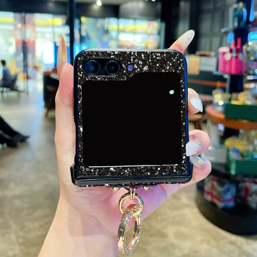 Luxuriöse Samsung Handyhülle mit Ringhalterung und schwarzer Strick-Schleife, glitzernd mit künstlichen Diamanten besetzt, Farbe: Schwarz - Bild 4