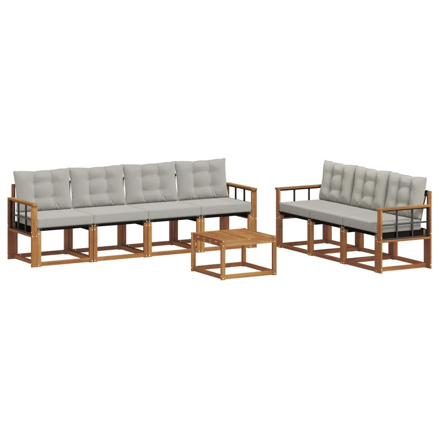 vidaXL Outdoor-Sofagarnitur 8-teilig aus Akazienholz und Textilene in Natur und Hellgrau mit Kissen und Tisch - Bild 2