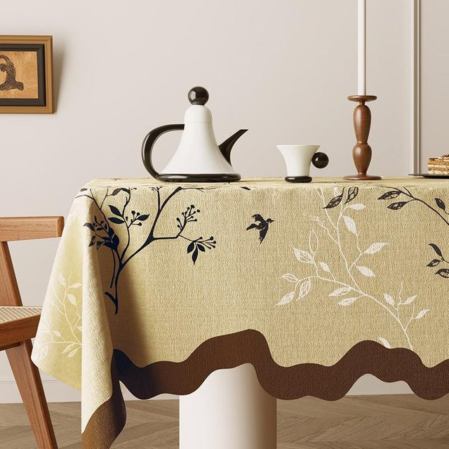 JMG Household Supplies Tischdecke aus Baumwoll-Leinen mit Cartoon-Muster und Spitze, wasserabweisend und hitzebeständig, Beige, B/T: 140 x 140 cm - Bild 1