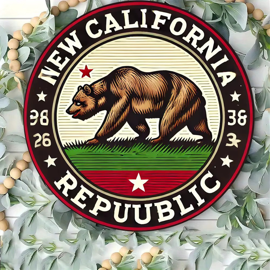 Potdemiel Rundes Metallschild New California Republic Bärenemblem Vintage Wandkunst aus Aluminium, Durchmesser: 20,3 cm, Mehrfarbig - Bild 3