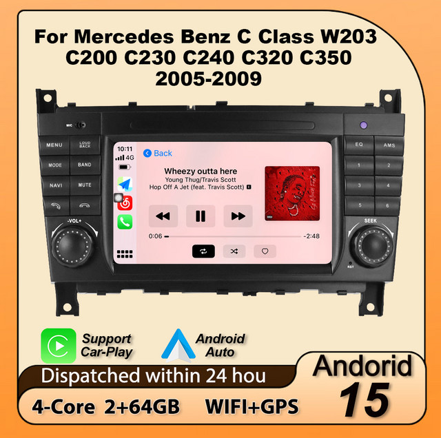NAVIFANS Android 15 Autoradio für Mercedes Benz C-Klasse W203 und CLC W203 (2004 - 2007) mit Carplay, GPS und 64GB Speicher in Schwarz - Bild 1