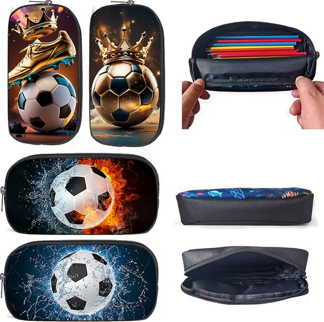 Federmäppchen mit Fußball-Kronen-Grafik aus Polyester für Schule und Büro - Bild 1