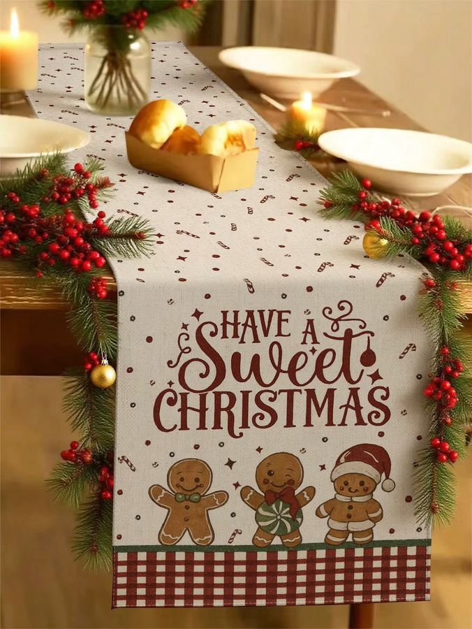 JIT Weihnachts-Tischläufer mit süßem Lebkuchenmann-Muster zur festlichen Dekoration deines Esstisches - Bild 3
