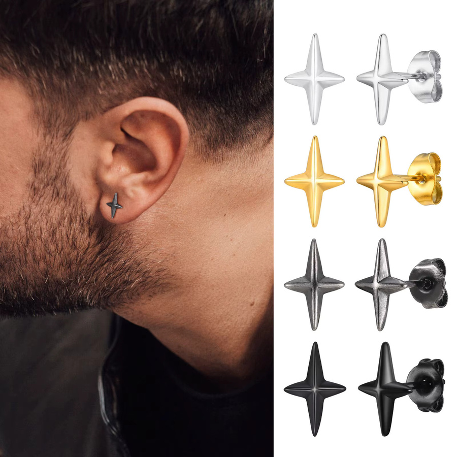 Ohrstecker Stern, Edelstahl, Schwarz, Herren - Bild 2
