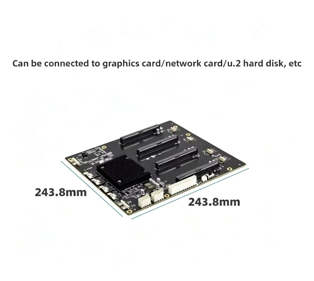 Hua Lai Jie PLX88096 PCIe 4.0 Erweiterungskarte für vier GPUs, SFF-8654 zu 4x PCI-E x16, Schwarz - Bild 4