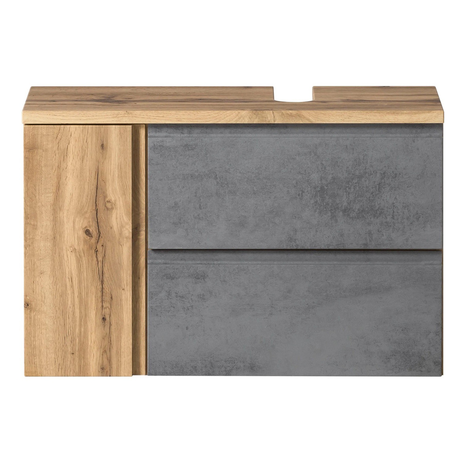 Held Möbel Unterbeckenschrank Ancona in Betongrau-Wotaneiche mit Ausschnitt rechts, Breite: 85 cm - Bild 2