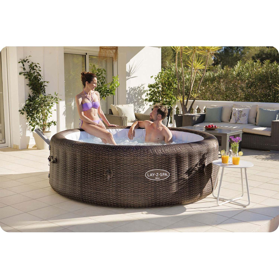 Bestway LAY-Z-SPA Bali aufblasbarer Whirlpool mit AirJet Technologie für 7 Personen in Braun, Durchmesser: 216 cm, Höhe: 71 cm - Bild 4