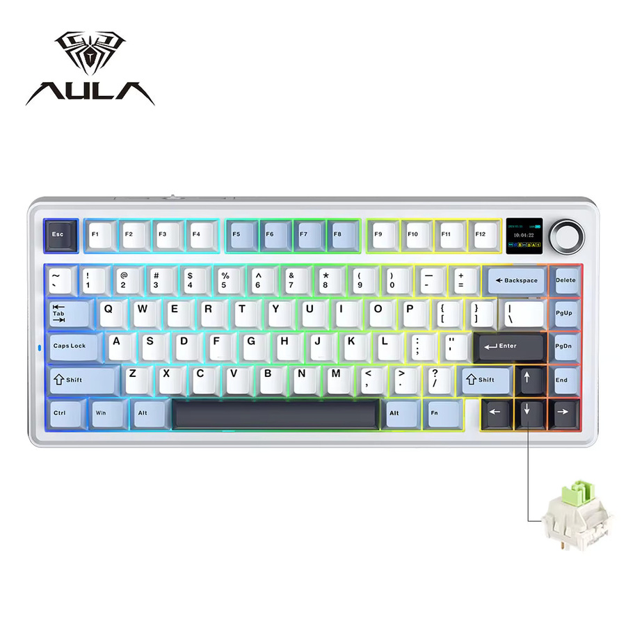 AULA F75 MAX Mechanische Gaming-Tastatur mit RGB, Hot-Swap und TFT-Bildschirm, 75 % Layout, Bluetooth/2,4 G/Verkabelt, Blau-Weiß - Bild 5