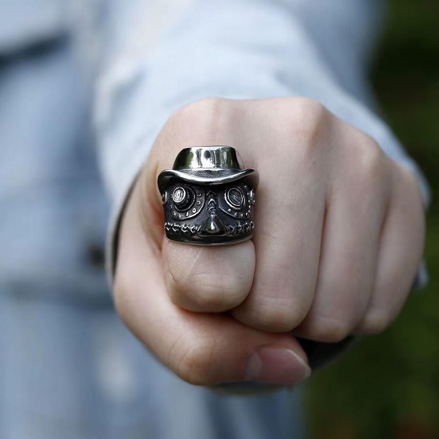 Ring Edelstahl, Steampunk, Pest Arzt, Herren - Bild 2