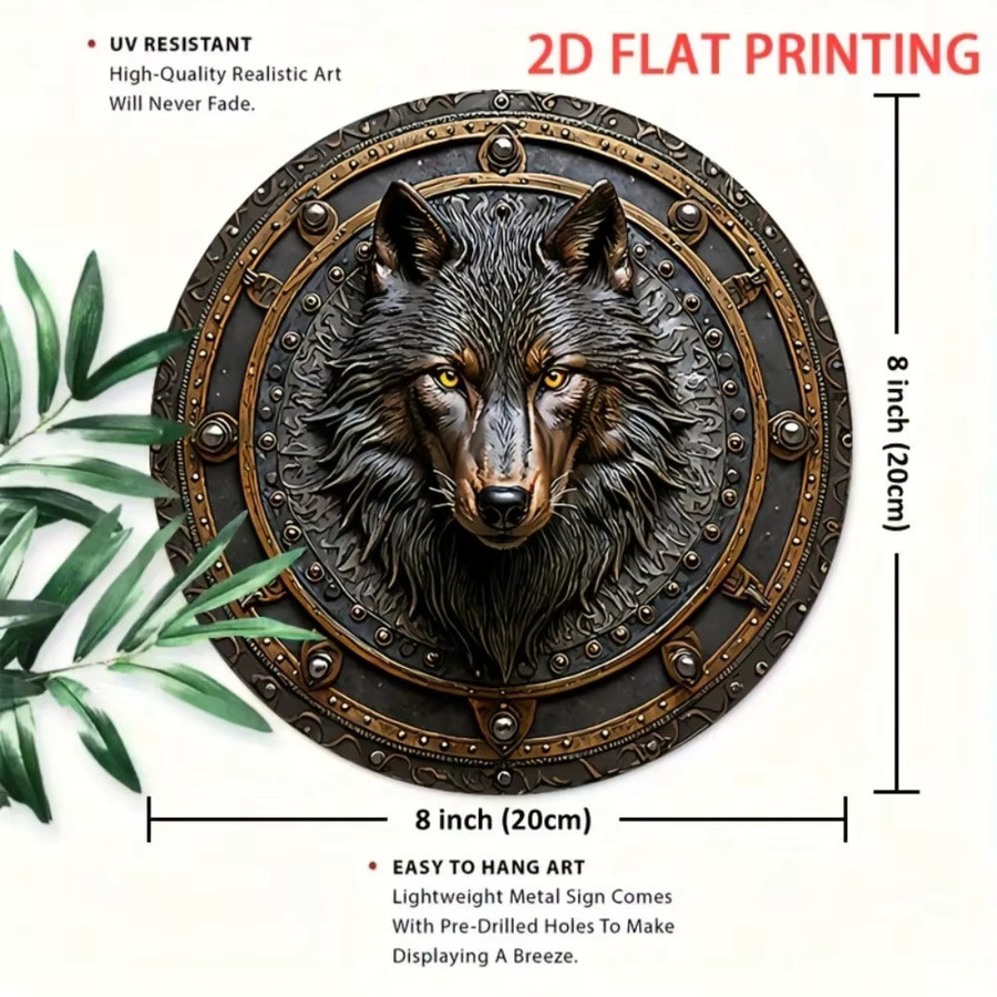 Mittelalterliche runde Wanddekoration aus Metall mit Wolfskopf-Motiv von CIFBUY, Durchmesser: 20,3 cm - Bild 2