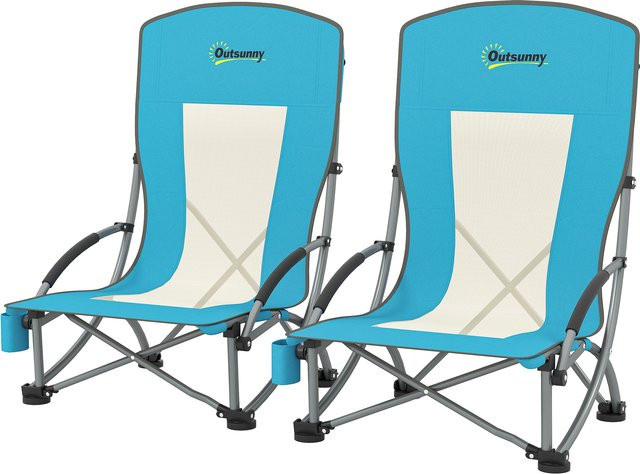 2er Set Outsunny Campingstühle klappbar in Blau mit Getränkehalter und Netzrückenlehne aus Textilene und 600D Oxford-Gewebe bis 120 kg belastbar - Bild 1