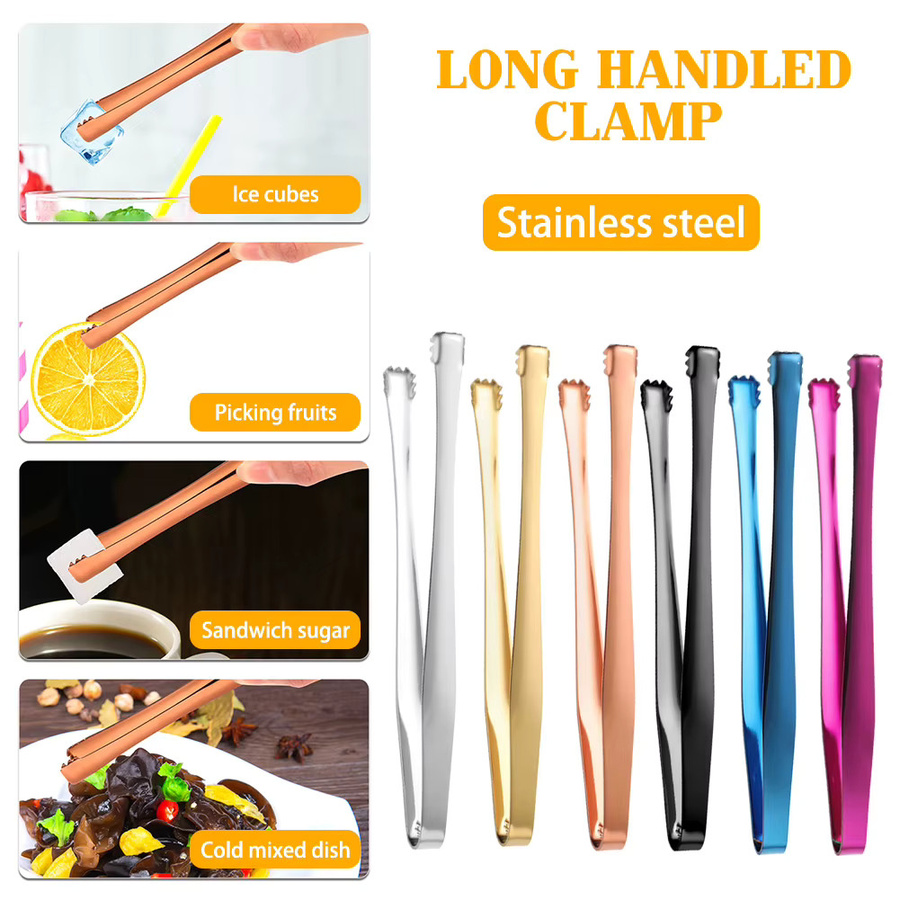 Aihogard Edelstahl Eiswürfel-Zange und Zuckerwürfel-Clip Set, 3 Stück, Mehrzweck-Pinzette mit langem Griff für Küche und BBQ, Multicolour - Bild 5