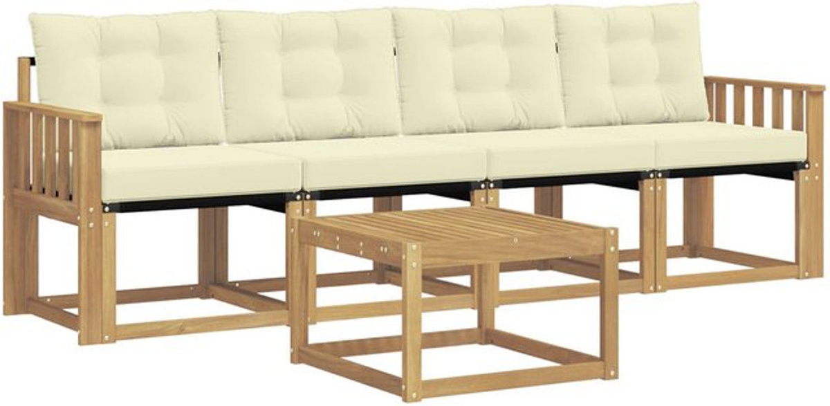 vidaXL Outdoor-Sofagarnitur aus Akazie mit 5-teiligem Set und Textilene-Kissen in Weiß und Beige im modernen skandinavischen Design - Bild 1