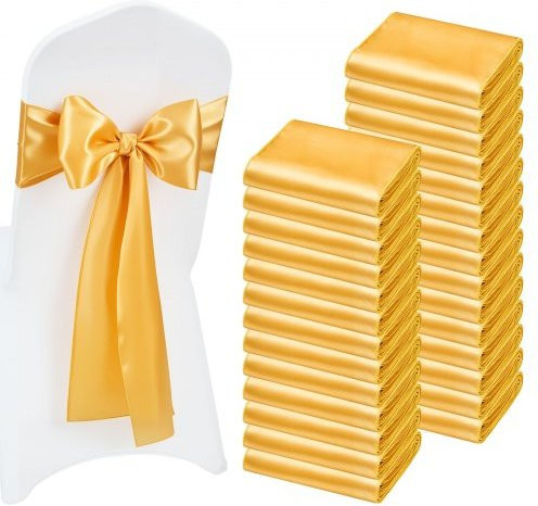 VEVOR Satin-Stuhlschärpen mit Schleifen in Gold, 100 Stück, Breite: 17 cm, Länge: 275 cm - Bild 1