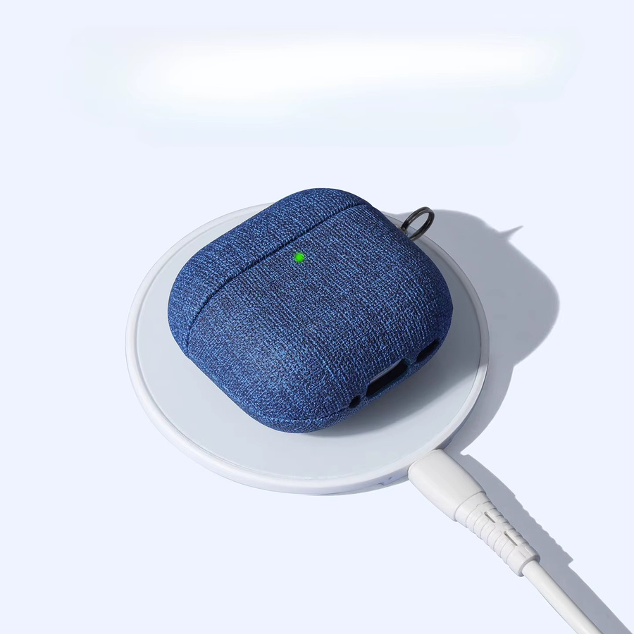 Apple Airpods Pro 3 Schutzhülle mit Retro-Denim-Muster in Blau und Orange inklusive Schlüsselanhänger und Unterstützung für kabelloses Laden - Bild 2