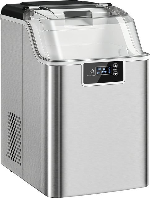 HOMCOM Eiswürfelmaschine aus Edelstahl in Silber mit 2,1 l Wassertank und Selbstreinigungsfunktion inklusive Eisschaufel und Korb - Bild 1