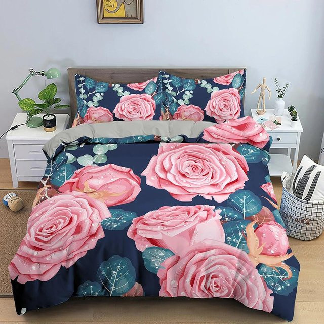 Bettwäscheset Your Warm Home mit 3D-Rosenblumen-Design in Blau, 3-teilig aus Polyester mit Reißverschluss, B/H: 200 x 200 cm - Bild 1