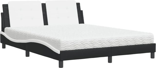 vidaXL Bett Zadar mit Matratze in Schwarz-Weiß aus Kunstleder und Kiefernholz, Höhe: 165 cm, Breite: 160 cm, Tiefe: 200 cm - Bild 1