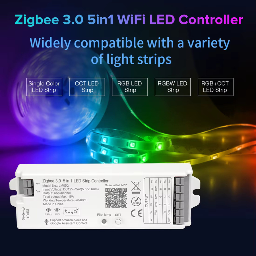 BTF-LIGHTING Zigbee 3.0 Smart LED-Streifen-Controller 5-in-1 Bridge Tuya Dual-Mode-Gateway mit RF-Fernbedienung, kompatibel mit Alexa, Farbe: Weiß - Bild 3
