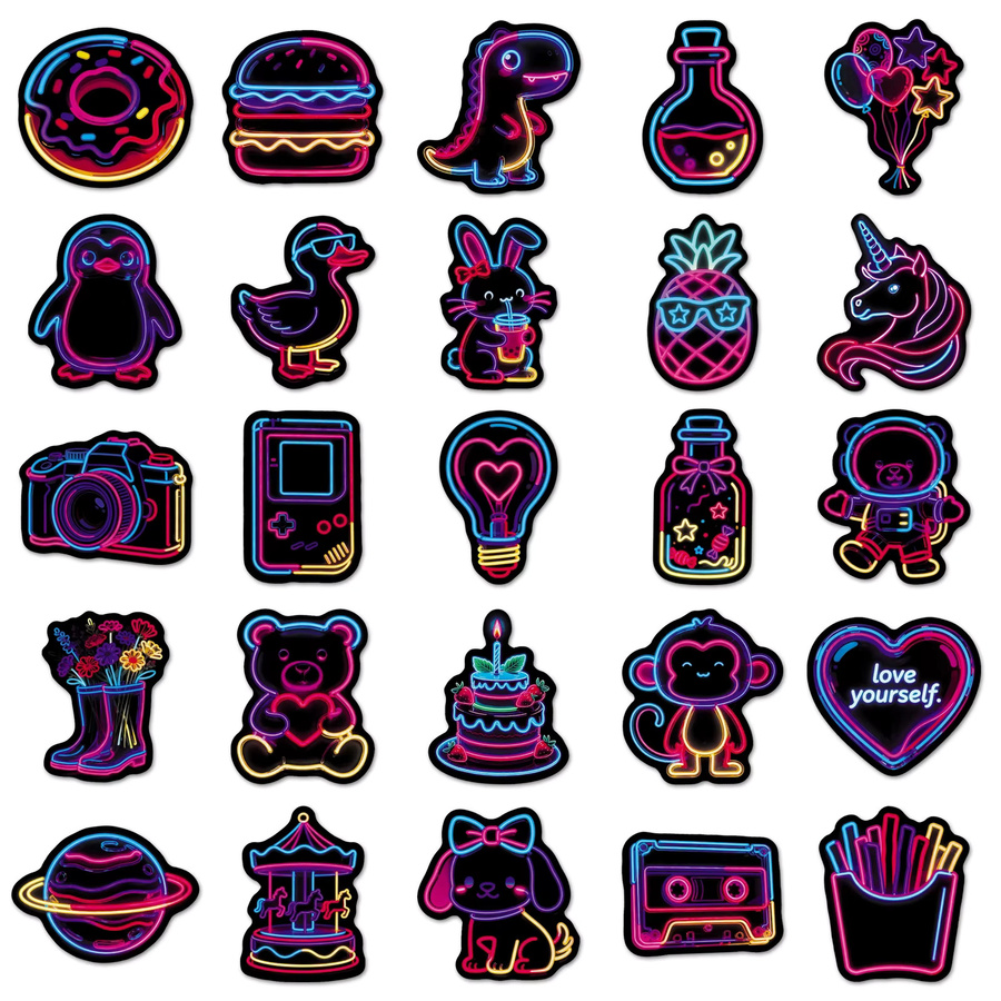 50-teiliges Set Neon-Cartoon-Aufkleber, bunte Sticker, wasserfest - Bild 3