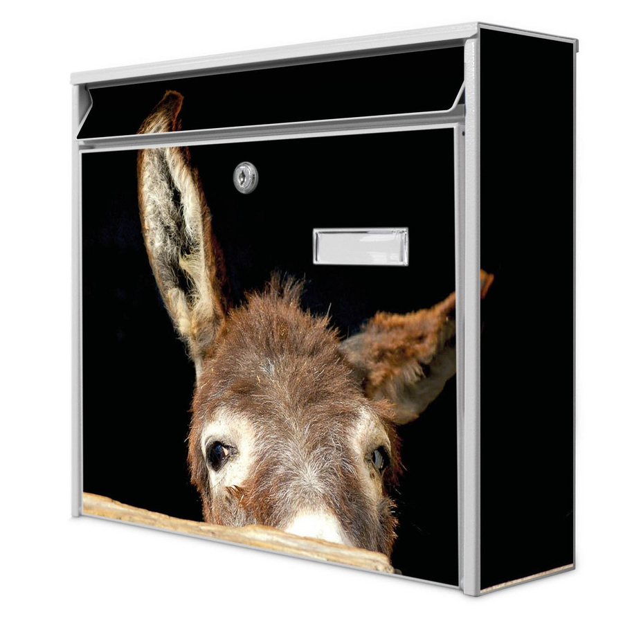 banjado Wandbriefkasten Modell Mail Burg Wächter mit Esel Motiv in Weiß aus verzinktem und lackiertem Stahlblech B/H/T: 36 x 32 x 10 cm - Bild 1