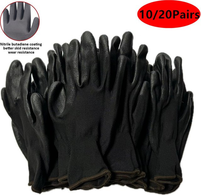 Arbeitshandschuhe mit Polyurethan-Beschichtung in Schwarz, logofreie Sicherheits- und Reparaturhandschuhe für Mechaniker und Schreiner, 10/30 Paar - Bild 1