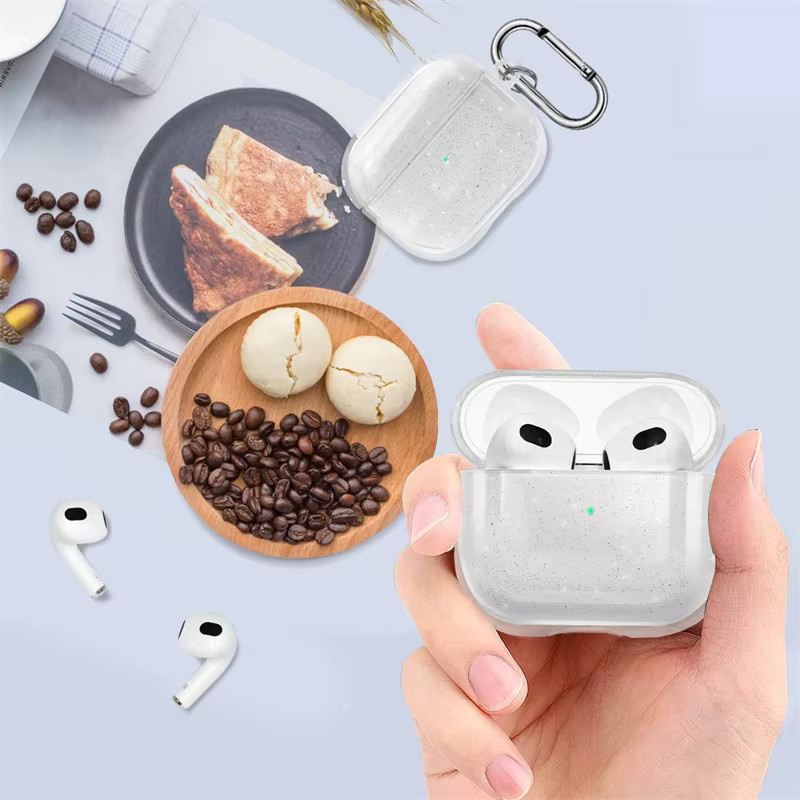Bling Glitter TPU-Ohrhörerhülle mit Haken für Apple AirPods Pro 2, AirPods 3, 2 und 1 in Weiß - Bild 3