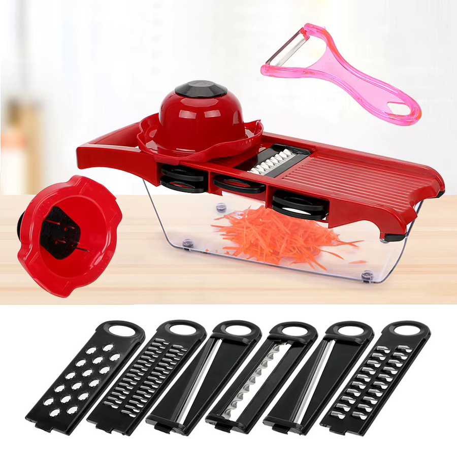 Hilife Mandoline Slicer mit 6 Klingen, Multifunktions-Gemüseschneider und Reibe in Rot - Bild 3