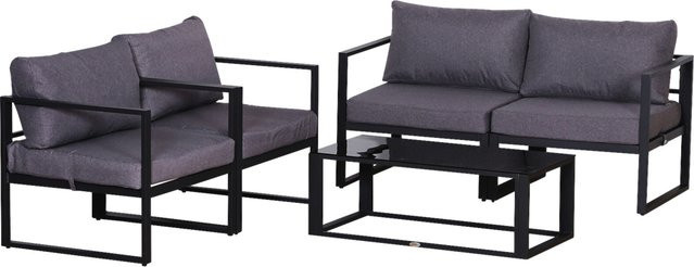 Outsunny 4-tlg. Gartenmöbel Set aus Aluminium und Polyester mit Sitzkissen, Grau, B/T/H: 138 x 69 x 63 cm - Bild 3