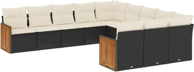vidaXL 11-teilige Garten-Sofagarnitur aus Polyrattan in Schwarz mit Kissen und L-Form - Bild 1