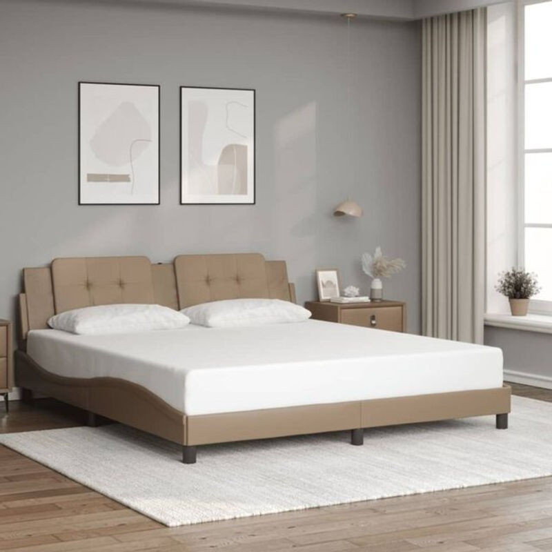 Vidaxl Polsterbett Zadar in Braun und Beige aus Kunstleder mit Metallgestell, B/T/H: 180 x 200 x 74,5 cm - Bild 1