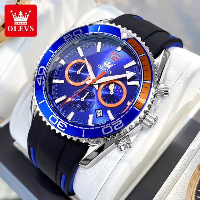 OLEVS Chronograph, Quarz, Silikon Armband, Blau, Herren - Bild 1