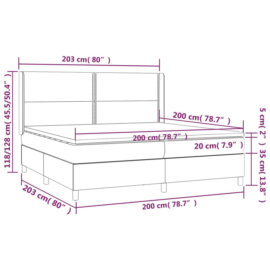 vidaXL Boxspringbett mit Matratze in Blau aus Stoff, Hybrid-Design mit Taschenfederkern, B/T: 200 x 200 cm - Bild 4
