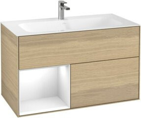 V&B Finion Waschtischunterschrank mit LED-Beleuchtung in Weiß und Eiche, Wandmontage, B: 99,6 cm - Bild 1