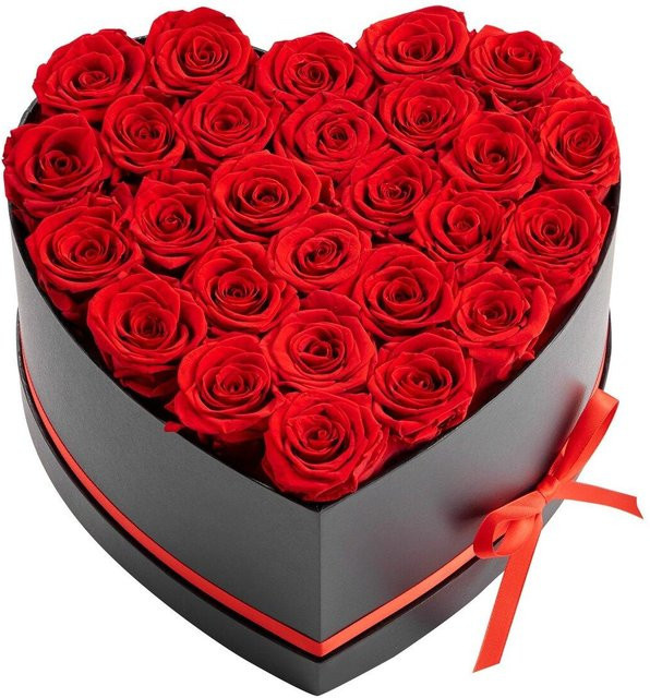 Forever Flowers Ewiges Blumenbouquet aus 27 konservierten Rosen in einer roten Herz-Box - Bild 1