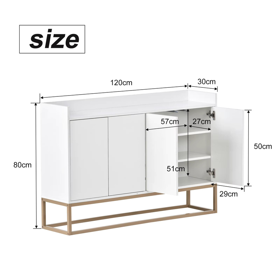 Modernes viertüriges Sideboard von HYNHXBP in Weiß mit goldenem Metallrahmen und Push-to-Open-Funktion für dein Wohnzimmer - Bild 2