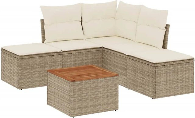 vidaXL 6-teilige Garten-Sofagarnitur in L-Form aus Polyrattan mit Kissen in Beige-creme - Bild 1