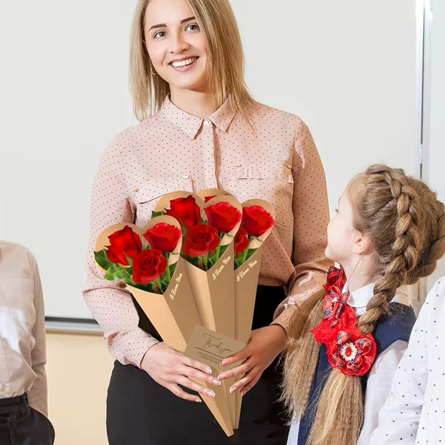 5er Set herzförmiges Blumen-Geschenkpapier in Rot für Hochzeit und Valentinstag - Bild 2