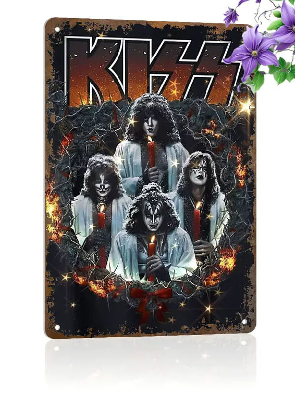 Vintage KISS Band Metallschild Dekorative Plakette in Silber und Schwarz, Wandbehang aus Metall mit Porträt, B/H: 14 x 20 cm - Bild 2