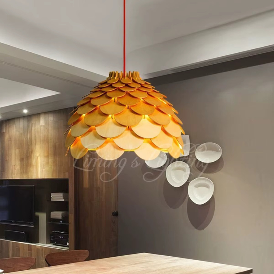 JUDU LED Pendelleuchte Nordic Modern Eiche Holz Tannenzapfen Design in Warmweiß - Bild 3