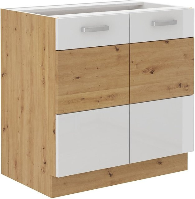 Küchenunterschrank in Eiche Artisan und Weiß Hochglanz mit Breite: 80 cm - Bild 1