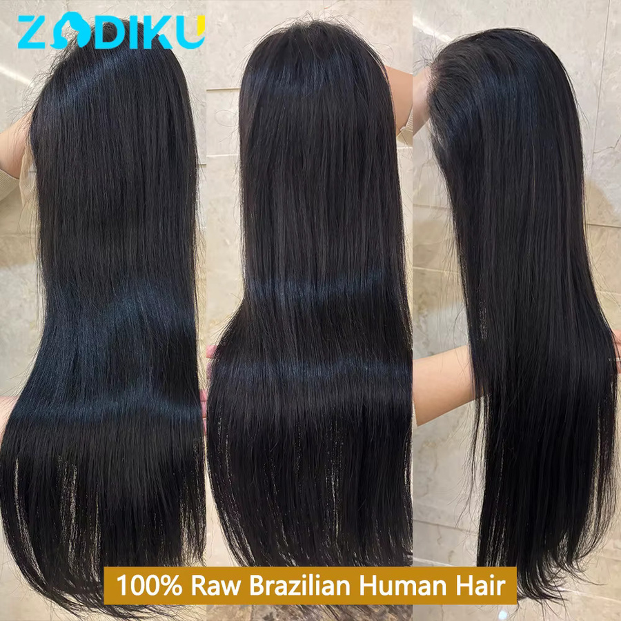 ZIDIKU Echthaarperücke, Transparent Lace Front, Seidig Glatt, Naturschwarz - Bild 3