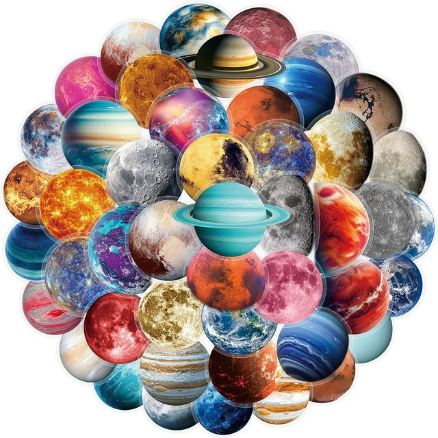 Rspctou Universum-Weltraum-Planeten-Aufkleber, 10 Stück, transparent, multicolour - Bild 1