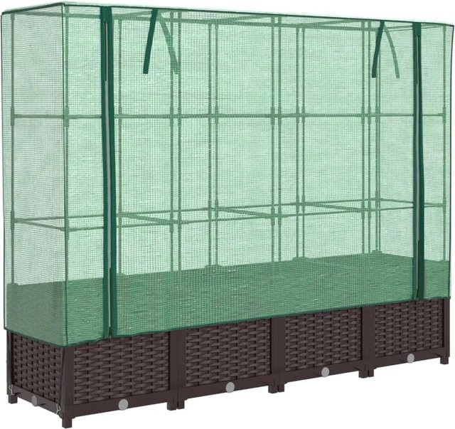 vidaXL Hochbeet mit Gewächshaus-Aufsatz in Rattan-Optik, Braun, B/T/H: 160 x 40 x 138 cm - Bild 1