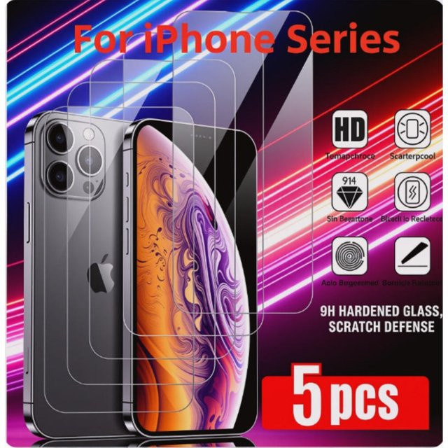 5er-Pack Panzerglas Displayschutzfolie für Apple iPhone in transparent - Bild 1