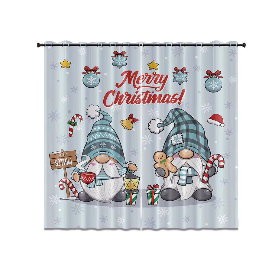 2er-Set Verdunkelungsvorhänge Frohe Weihnachten mit blauem Kobold-Druck, Stoffpaneele mit Ösen zur Isolierung für dein Wohnzimmer - Bild 2
