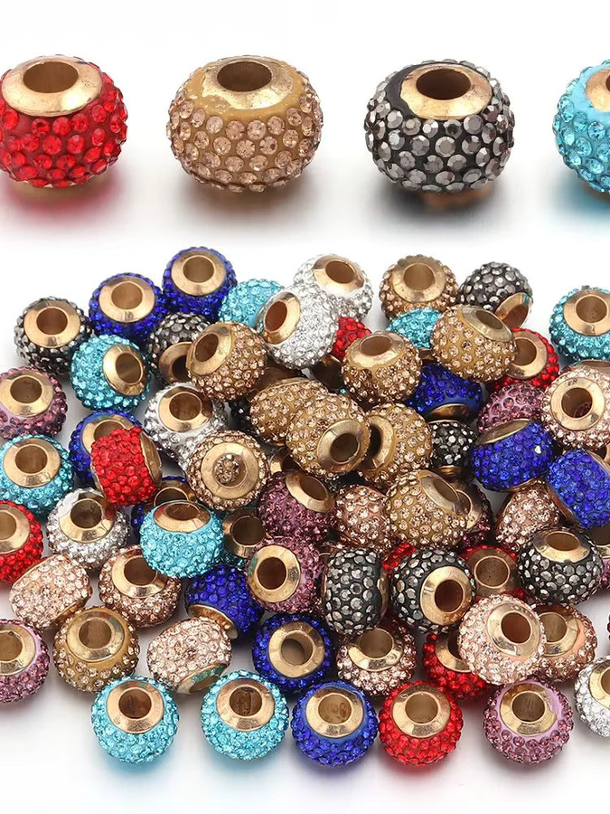 louleur Spacer Perlen, Rhodium Gold Farbe, Strass, 14 x 10 mm, Unisex - Bild 7