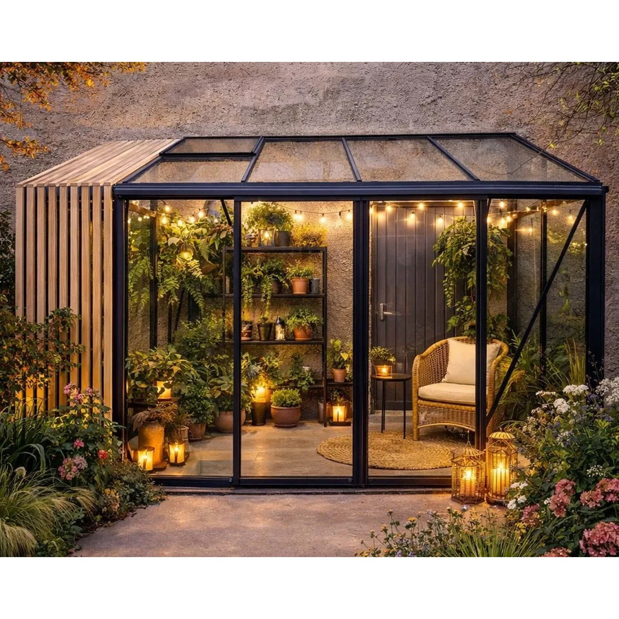 Bloomcabin Wandgewächshaus GHLTAF9 mit Accoya Holz, Aluminium und Sicherheitsglas in Schwarz mit integrierten Dachfenstern und Belüftungssystem - Bild 2